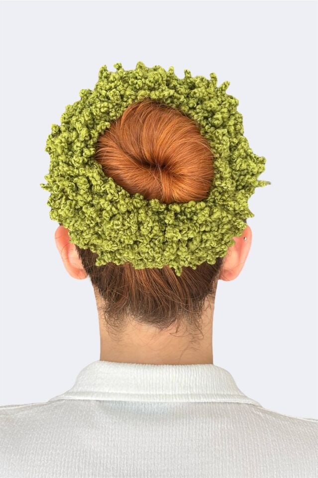 Arap Saçı Topuz Tokası Dolgun Lastikli Tesettür Kadın Aksesuar Toka Yeşil