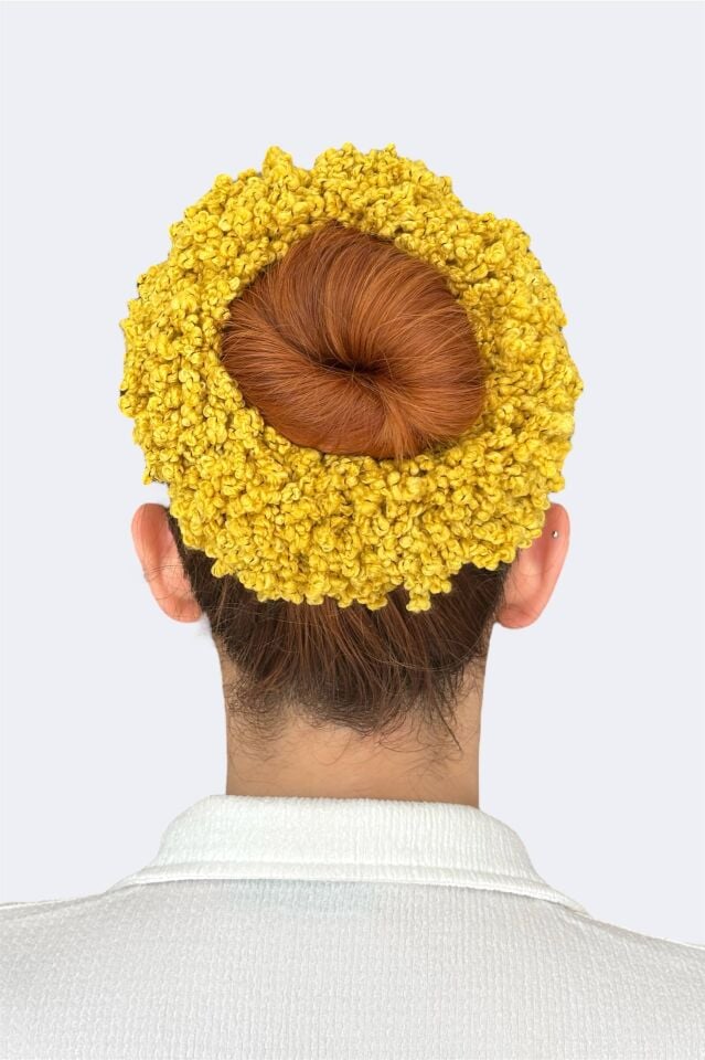 Arap Saçı Topuz Tokası Dolgun Lastikli Tesettür Kadın Aksesuar Toka Sarı