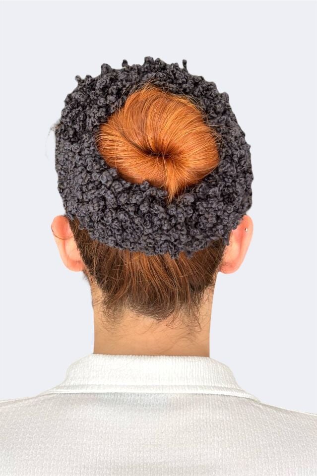 Arap Saçı Topuz Tokası Dolgun Lastikli Tesettür Kadın Aksesuar Toka Antrasit