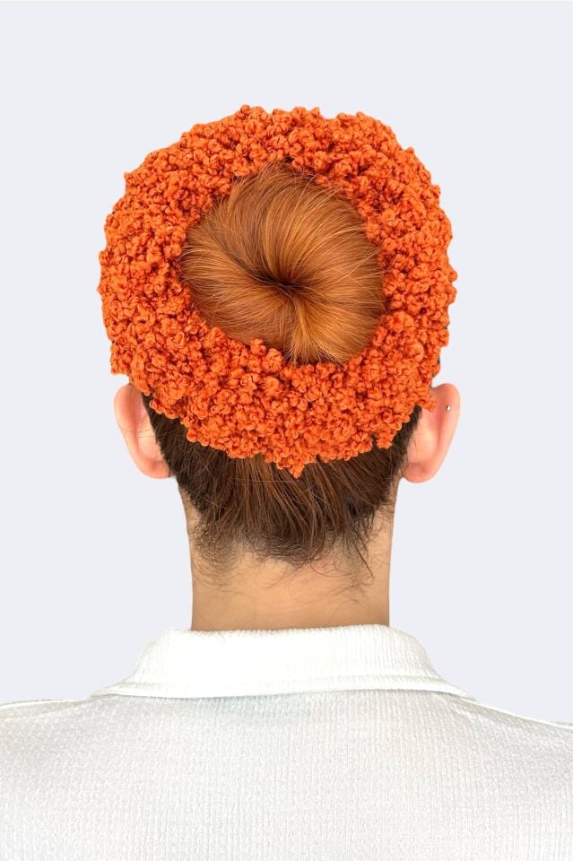 Arap Saçı Topuz Tokası Dolgun Lastikli Tesettür Kadın Aksesuar Toka Turuncu