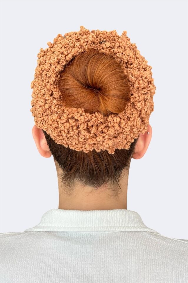 Arap Saçı Topuz Tokası Dolgun Lastikli Tesettür Kadın Aksesuar Toka Somon