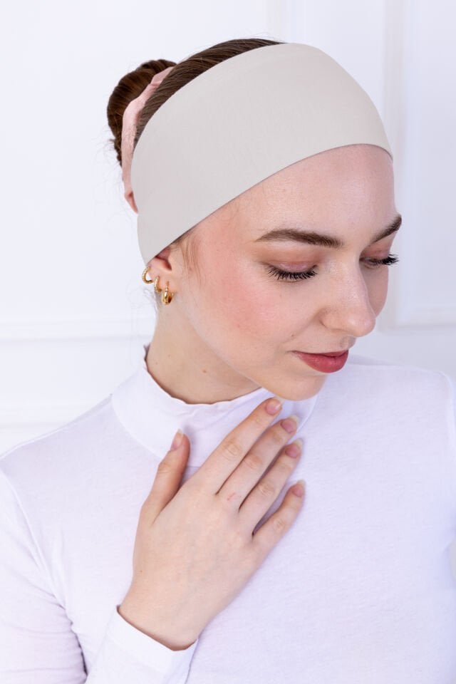 Kaymayan Silikonlu Bandana Bone - Sportif Saç Bandı Açık Bej