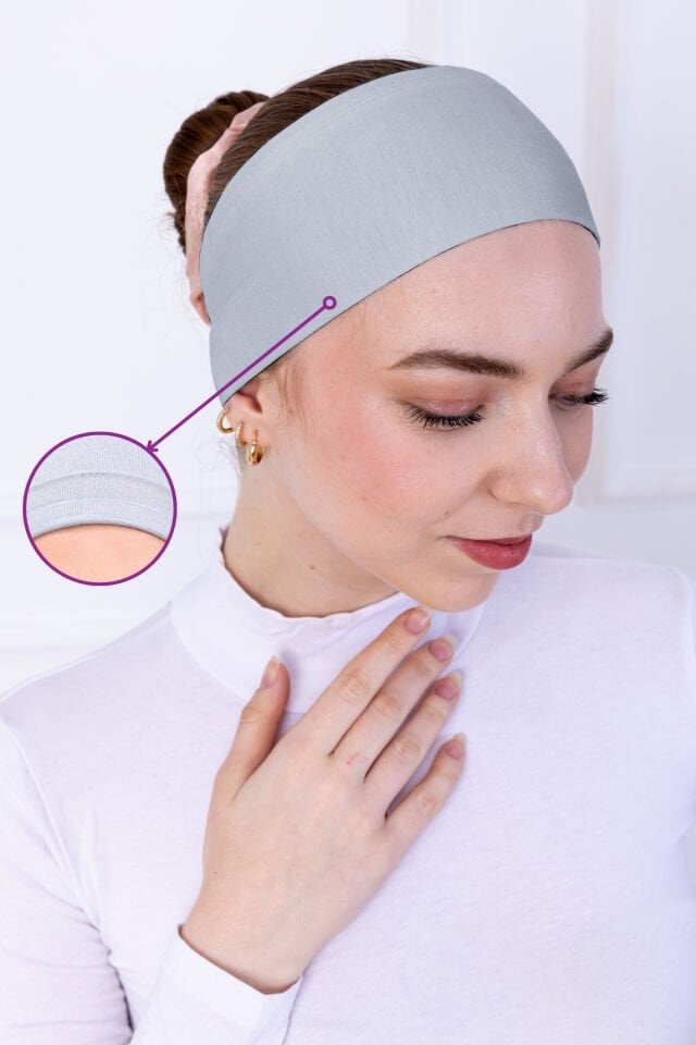 Kaymayan Silikonlu Bandana Bone - Sportif Saç Bandı Açık Gri