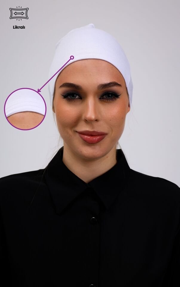 Likralı Kaymayan Bone Kadın Tesettür Bağlamalı Kaymaz İç Bone Viskon Beyaz