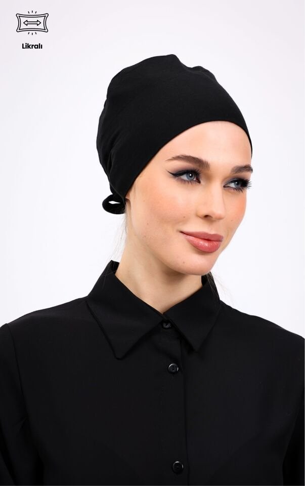 Likralı Dikişsiz Siyah Bone Kadın Tesettür Bağlamalı Kaymaz İç Bone