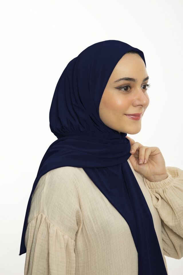 Hazır Pratik Çıtçıtlı Şal Sandy - Geçmeli Geçme Tesettür Kadın Shawl Lacivert
