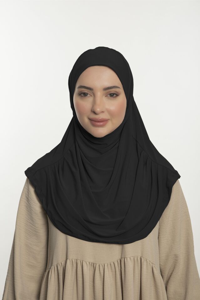 Pratik Hijab Sandy Şal - Hazır Türban Tesettür Eşarp Namazlık Siyah
