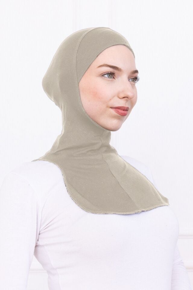 Boyunluklu Ninja Bone Likralı Sporcu Bonesi - Kadın Hazır Pratik Tesettür Hijab Başörtü Taş Rengi