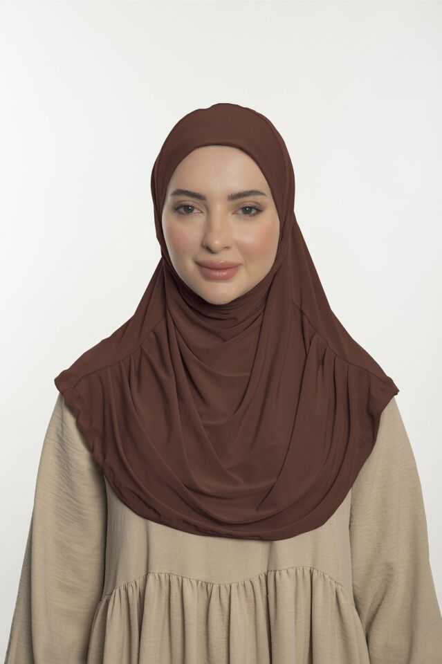 Pratik Hijab Sandy Şal - Hazır Türban Tesettür Eşarp Namazlık Namaz Örtüsü Kahverengi