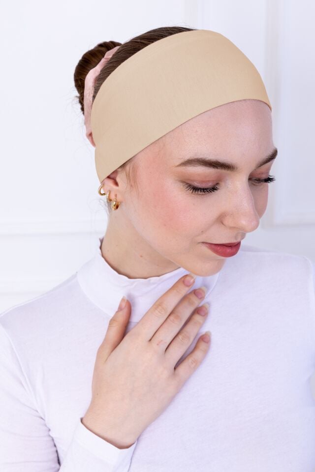 Kaymayan Silikonlu Bandana Bone - Sportif Saç Bandı Ten Rengi
