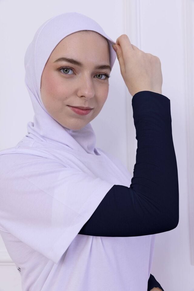 Likralı Penye Kolluk - Pratik Kadın Tesettür Düz Namaz Kolluğu 1 Çift 40cm Viskon Hijab Lacivert