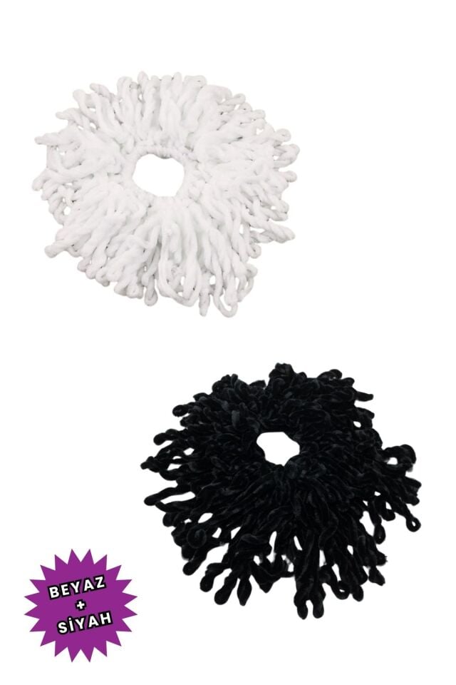 2li Topuz Tokası Seti Dolgun Lastikli Tesettür Kadın Toka 2 Adet Siyah Beyaz Kadife