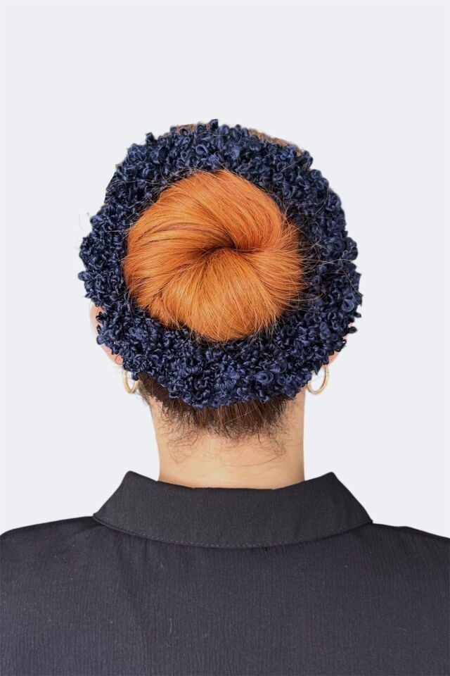 Arap Saçı Topuz Tokası Dolgun Lastikli Tesettür Kadın Aksesuar Toka Lacivert