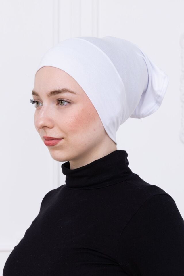 Pratik Boru Bone Geçmeli - Kaymaz Önü Dikişsiz Kadın Tesettür Hazır İç Bone Beyaz