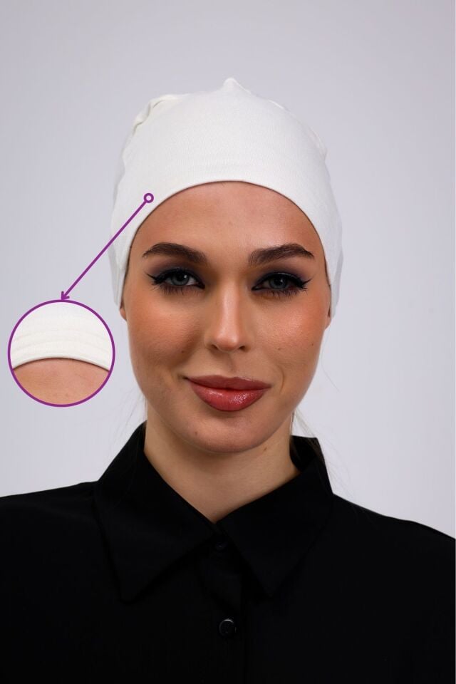 Kaymayan Silikonlu Dikişsiz Bone - Kaymaz Kadın Tesettür Bağlamalı İç Bone Ekru